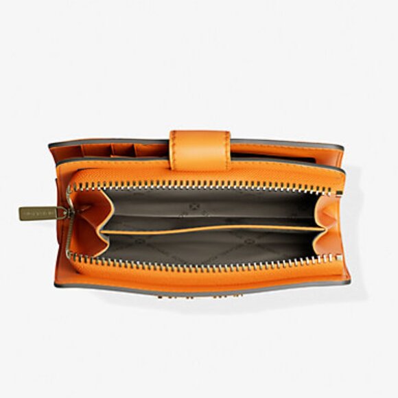 New Michael Kors Jet Set Printed Signature Logo Bi-Fold Medium Wallet Pop Orange - Picture 4 of 5
